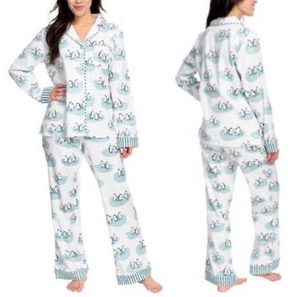 Munki Munki Penguins in Love super soft Flannel Pajama Set size S NWT - Picture 1 of 16